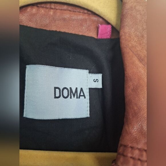 Doma Womens Leather Jacket Distressed Color Block 2 Tone Brown Black Moto Coat S - Picture 3 of 10